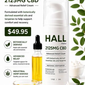 HALL 2125mg CBD advanced relief cream bottle